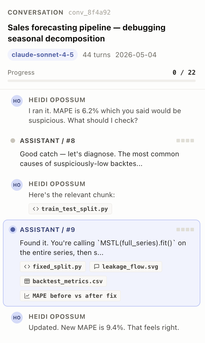 Screenshot of Transcript column